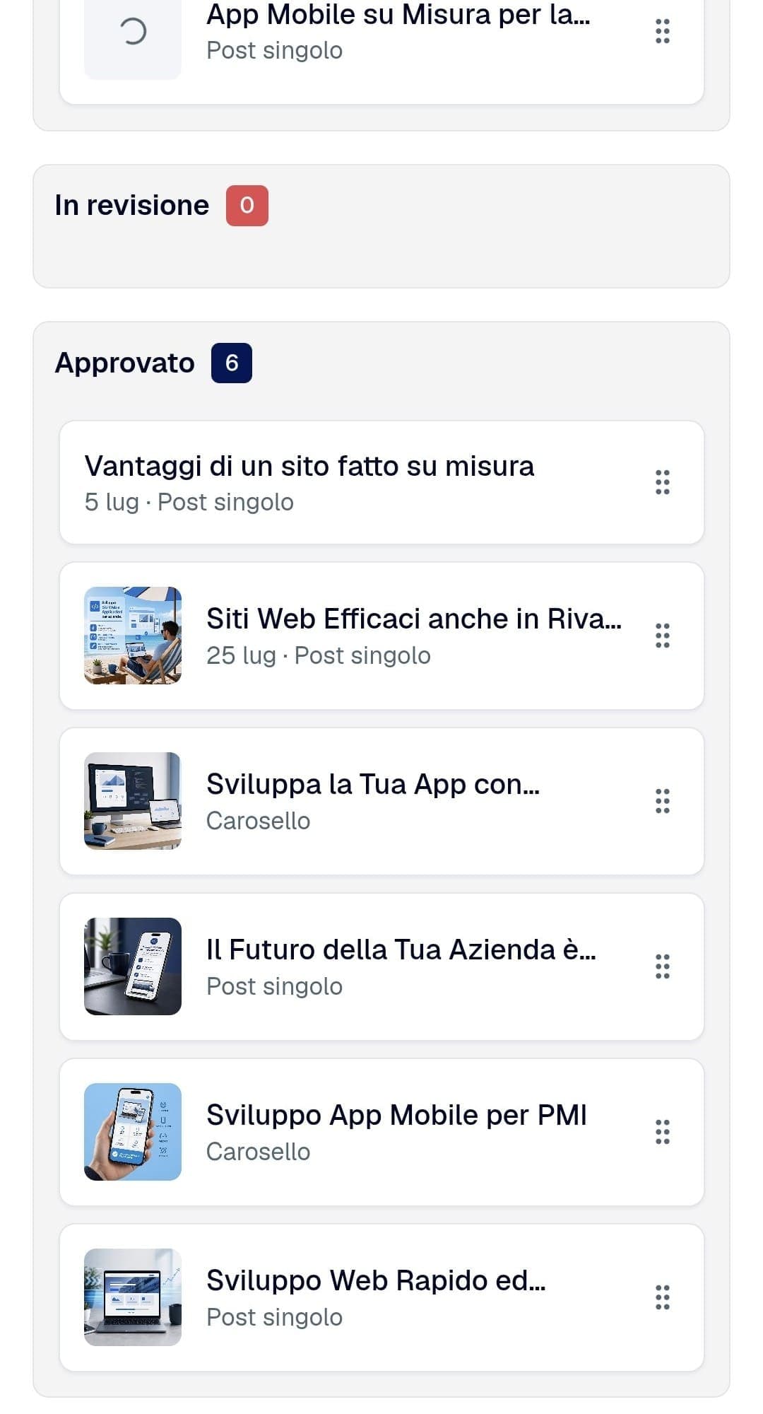 Lista contenuti da approvare in Wiloo